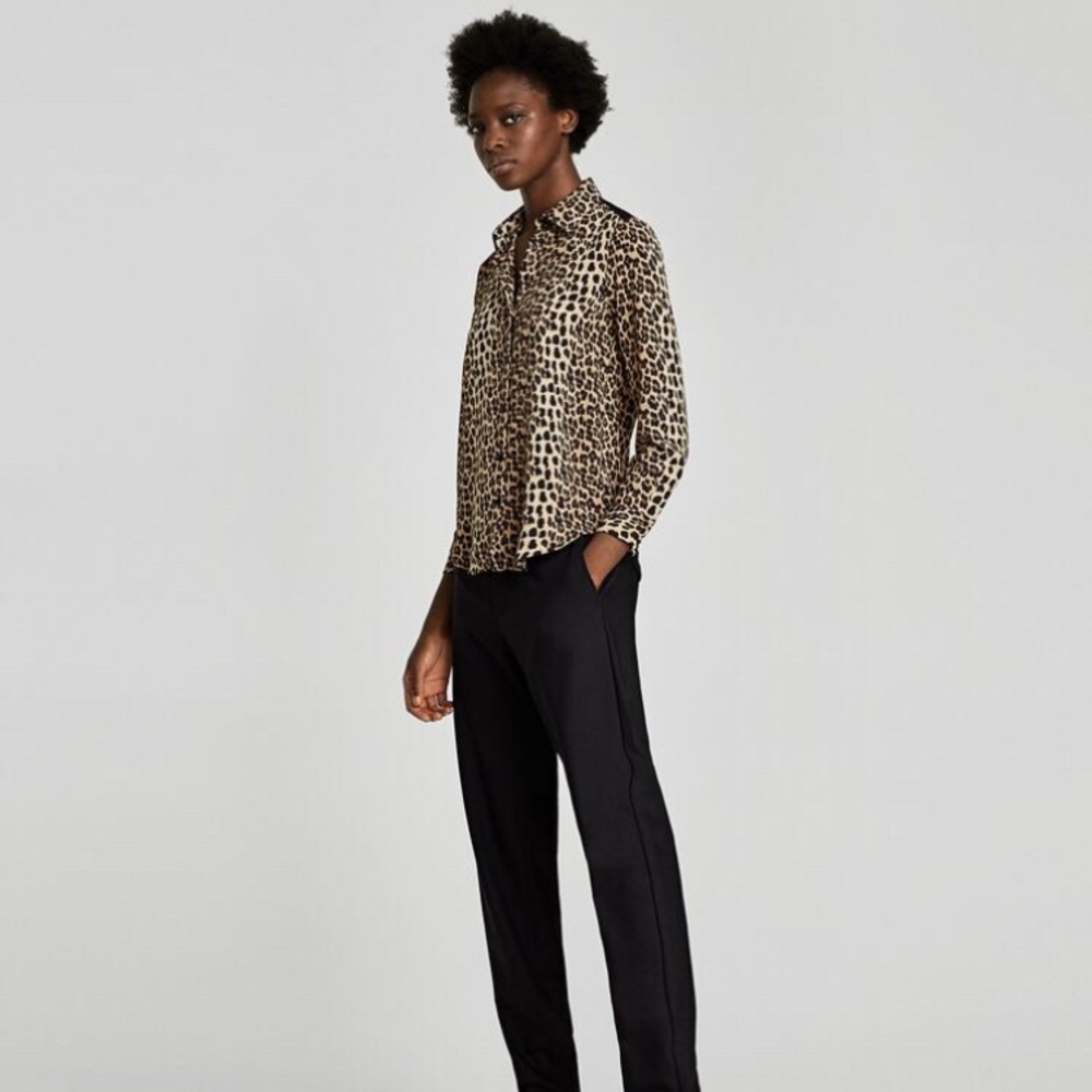 Zara leopard blouse with lace detail